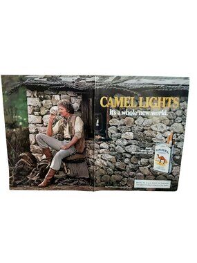Vintage 1984 Camel Lights 2 Page Ad Cowboy Stone Cabin Tobacco